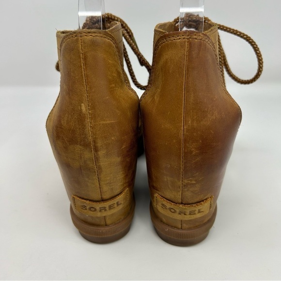 Sorel Joanie II Camel Brown Leather Lace Wedge Sandals Size 10 Summer Comfort - Picture 8 of 15